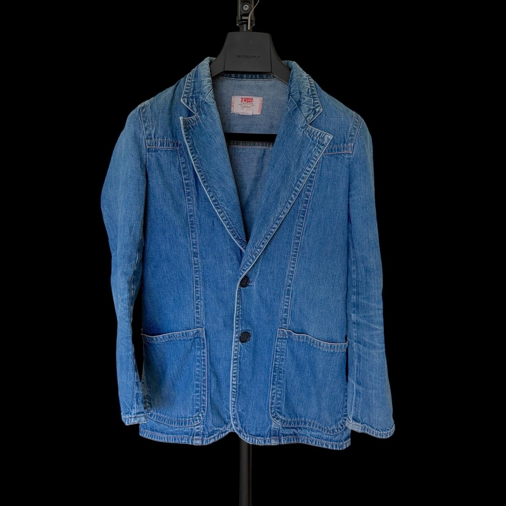 Vintage X-West Canton Denim Blazer Jacket Blue 1970s Western 2 Button Large